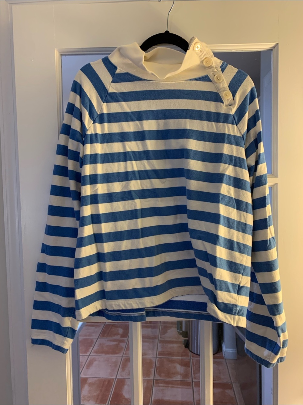J. crew factory blue and white striped cotton sweater size xl button detail